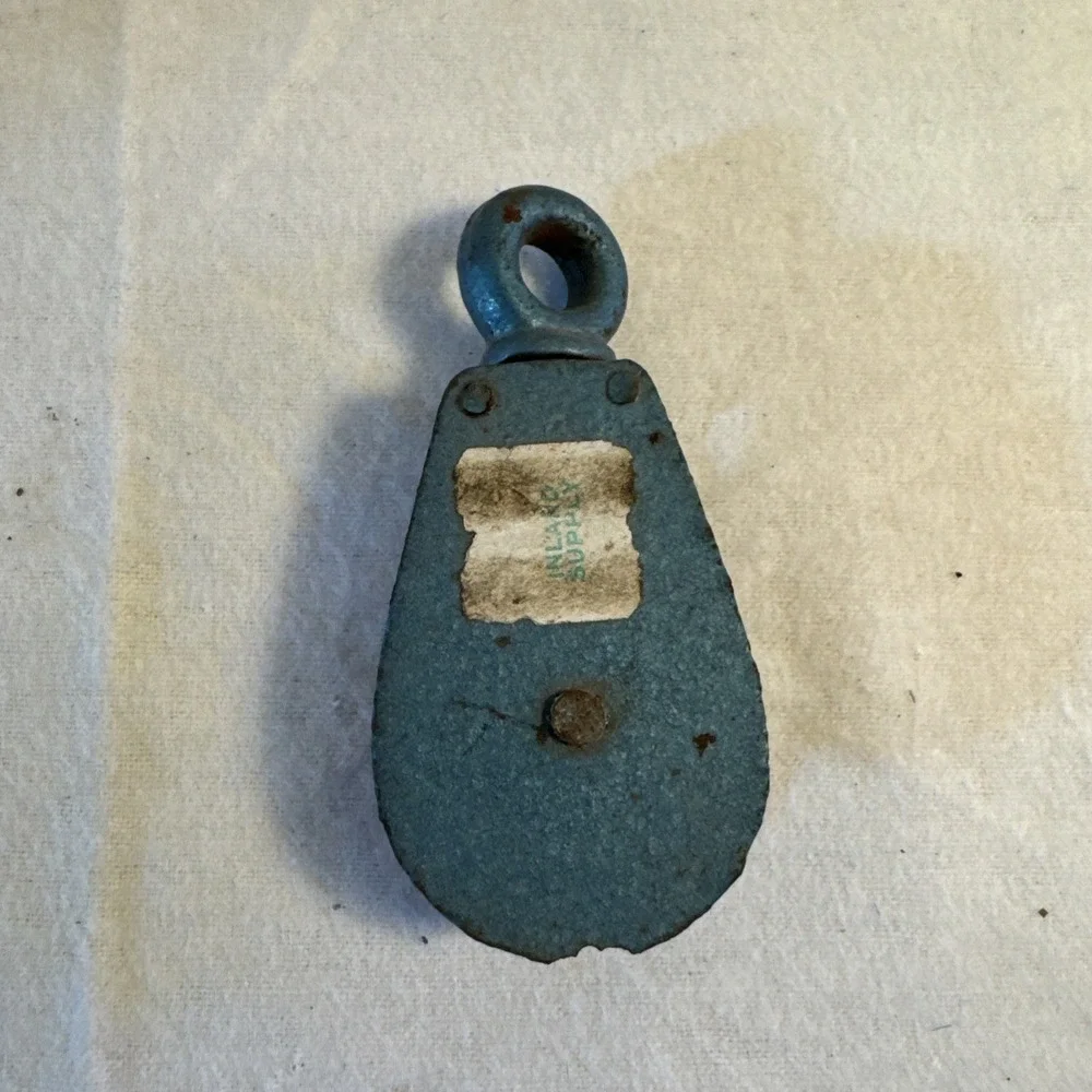 Vintage Metal Pulley Block Single Wheel Fixed Eye 